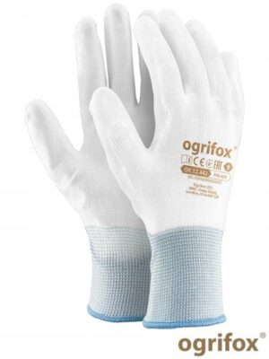 Rękawiczki rękawice robocze POLIURETANOWE mocne białe- 12 par Ogrifox 