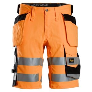 6135 Spodnie krótkie odblaskowe Stretch z workami kieszeniowymi, EN20471/1 Snickers w kolorze pomarańczowym Snickers Workwear 